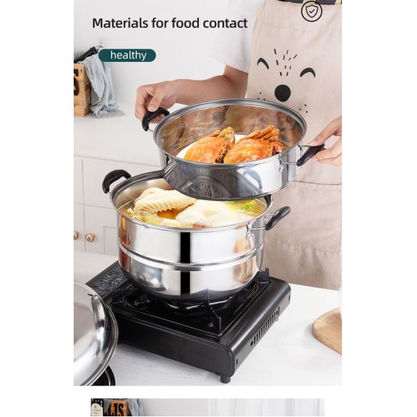 Best Selling Customized Logo 3 Layer induction 10-inch Stainless Steel Steamer Pot with Anti-Heat Handle