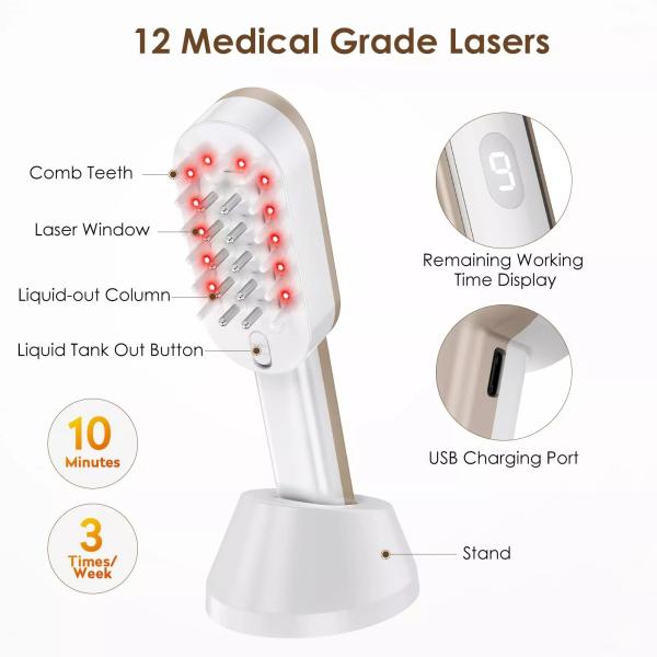 Pente recarregável portátil de venda superior do laser da massagem da vibração do tratamento do cuidado do crescimento do cabelo do pente dos cuidados capilares do laser do cabelo
