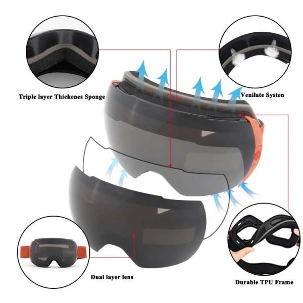 OEM Ski Snowboard Goggles with Customizable Design and Anti-fog/UV400 Protection