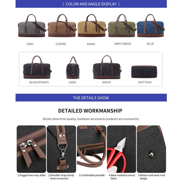 Sacs à dos en cuir noir en toile épaule crossbody week end