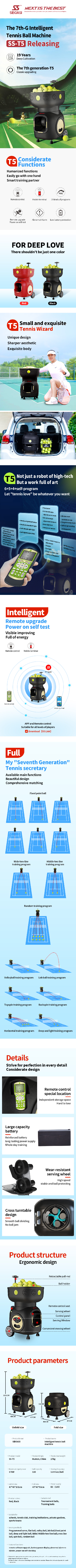SIBOASI T5 APP Control Mini Shooting Tennis Machine Ball for Training