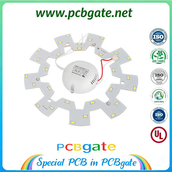 High Thermal Conductivity Aluminum PCB with Custom Ring/Gear Design for LED Lighting - UL & ISO Certified