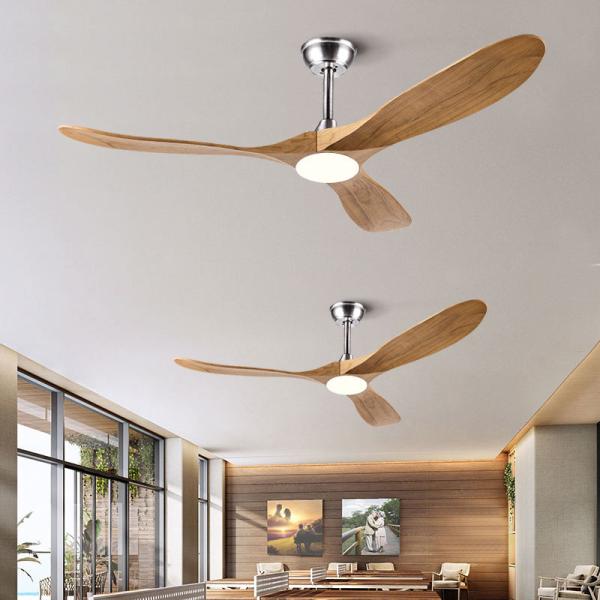 Ventilador de techo moderno con 3 aspas de madera maciza de 52 pulgadas, estilo nórdico de lujo, motor DC silencioso, luz, ventilador de techo grande
