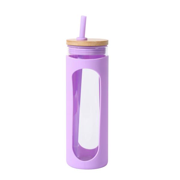 Bamboo Sports Cap Glass Drinking Bottles 20oz With Protective Silicone Sleeve