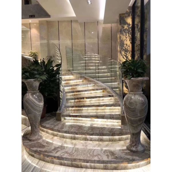 Natural Stone Big Slab Cut-to-Size Honed Stone Slab Modern Marble Stairs for Indoor Villa