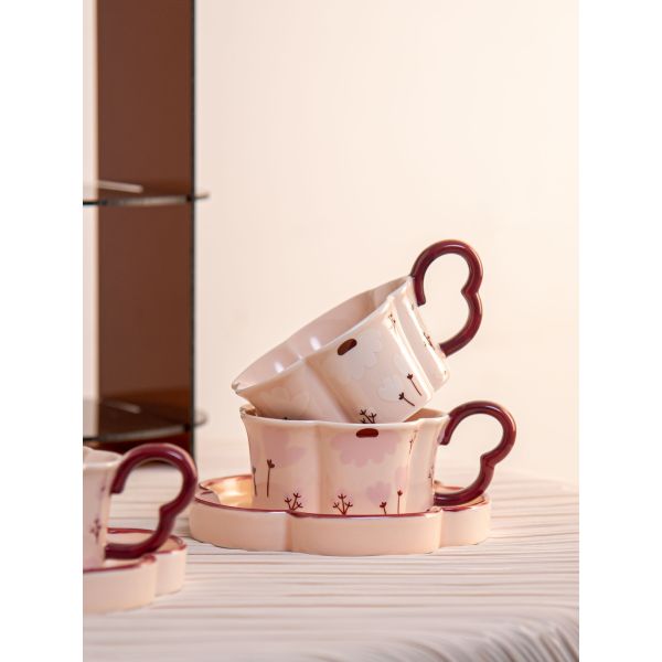 210ml Volume Fresh Style Exquisite Flower Shaped Cups And Saucers For End Coffee