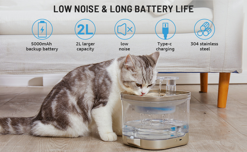 Large Capacity Wireless Automatic Pet Water Dispenser Stainless Steel and Plastic Indoor Use Pet Fountain for Dogs & Cats