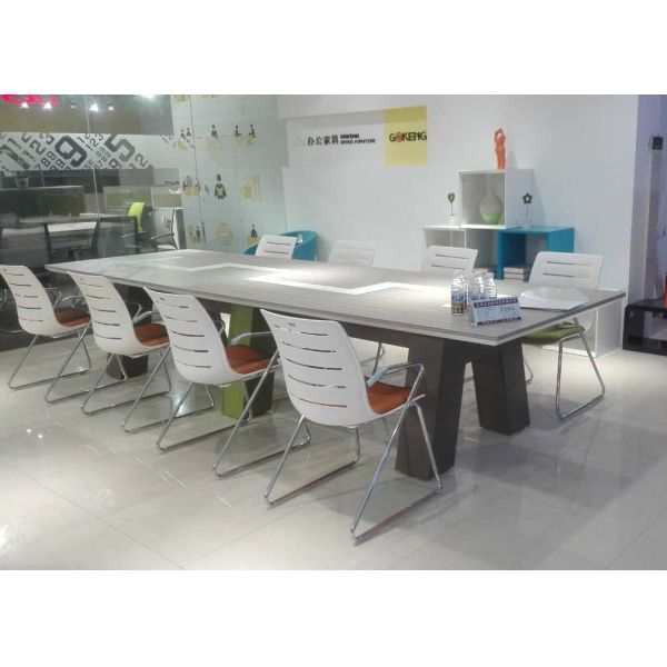 3.8m Length Wooden Meeting Table Grey Bamboo Color For 10 - 14 Person