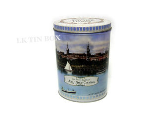 Custom Logo Printed Metal Tin Box For Cookies , Oval Storage Containers