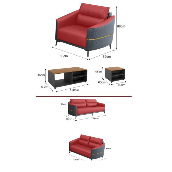 Sofá de oficina moderno de cuero genuino Conjunto Sofá de recepción para conversaciones de oficina contemporáneas