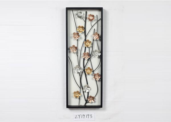 Wooden Framed Metal Floral Design Wall Art Decoration For Home Gallery Hotel