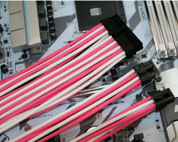 Pink&white jacketed wire Sleeved Extension Cable Kit ATX CPU PCI-E Extension Power Supply Cable
