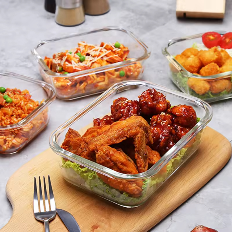 Hot Selling Kitchen Use Food Storage Container Box Transparent Glass Organizers Portable Bento Box with Lids