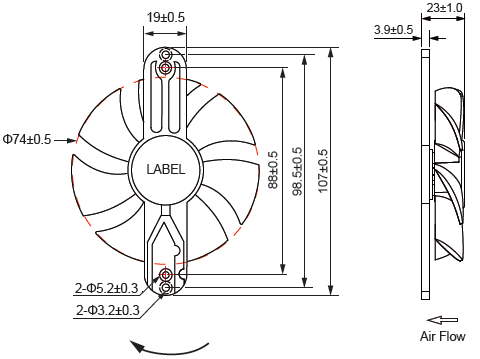 Durable 8025 Frameless Cooling Fan , 74x107x23mm Home Radiator Fan Blower