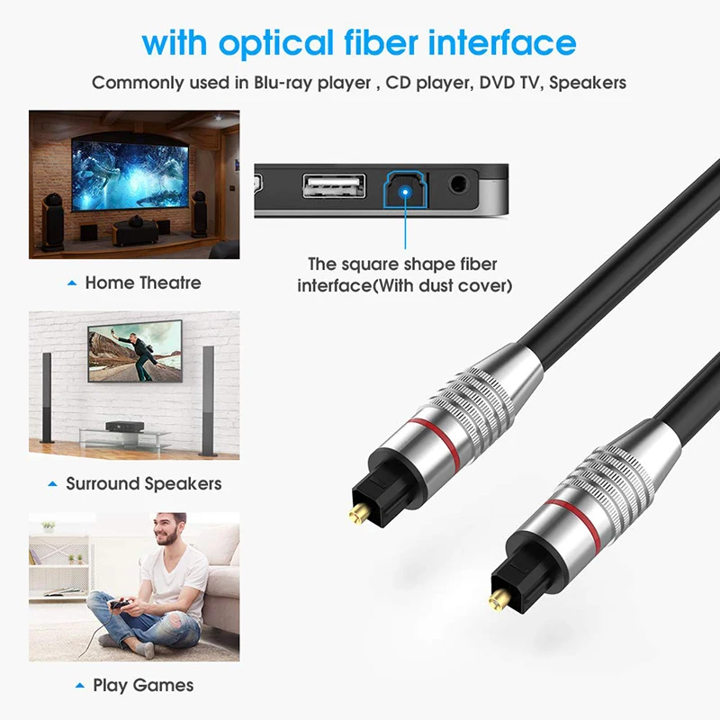 Золотопокрытая головка Toslink кабель цифрового волоконно-оптического аудио кабеля 1M 1.5M 2M 3M 5M 10M 15M