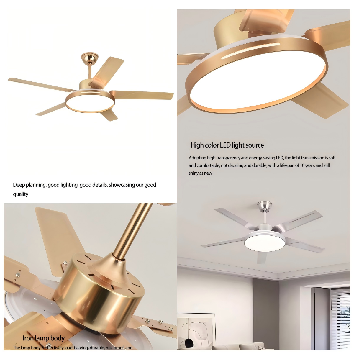 Fábrica al por mayor, ventilador LED moderno, luz, lujo, sala de estar, restaurante, dormitorio, hotel, villa, ventilador de techo con luz, ventilador eléctrico con luz y control remoto