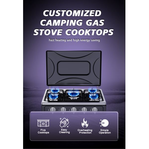 Commercial Grade Five Burner Gas Stove with Removable Drip Trays and Flame Supervision Device Ensuring Safety and Convenience