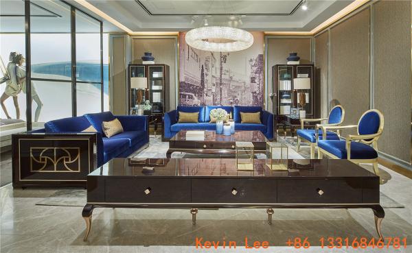Luxury interior design furniture used Ebony wood in glossy painting by Living room sofa set with TV stand tables