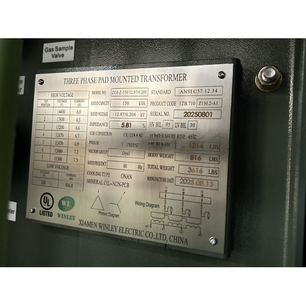 UL listed 150Kva 3 Phase Pad Mounted Transformer 12870V To 208V Radial Feed ASNI IEEE Standards