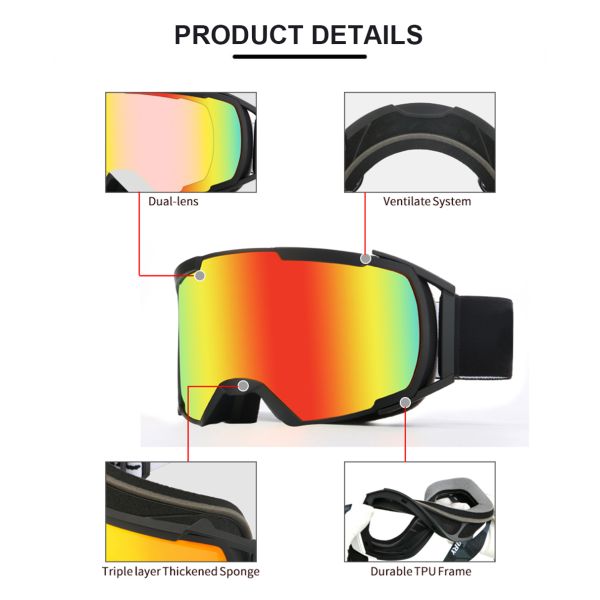 Custom Double Anti Fog Spherical Lens Ski Goggles for Adults Professional Design