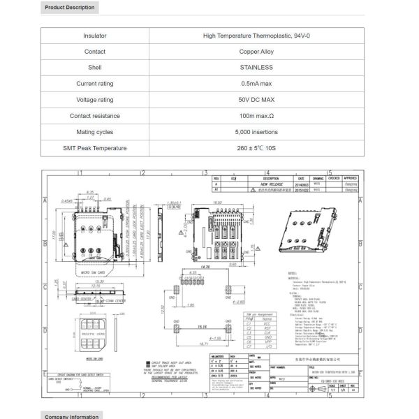 SUS Shell H1.35 6pin Nano Sim SD Card Connector Holder