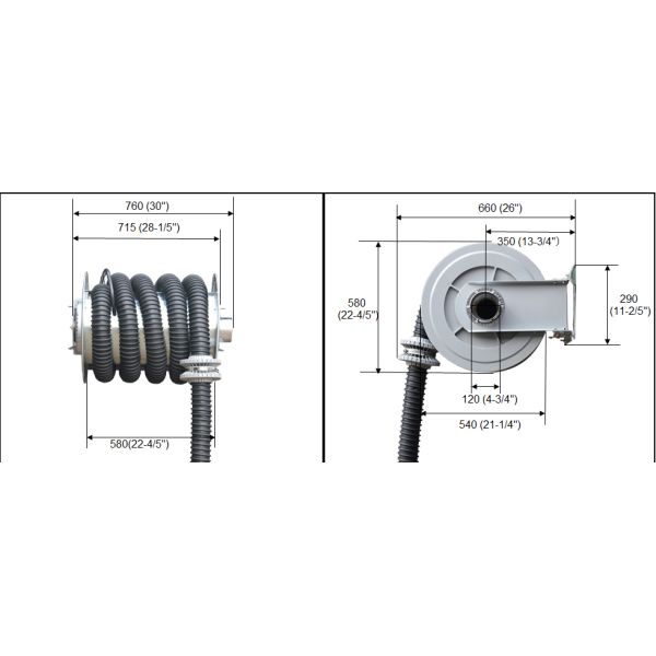 76mm 102mm Spring Hose Reel Extraction System Equipment For Garage
