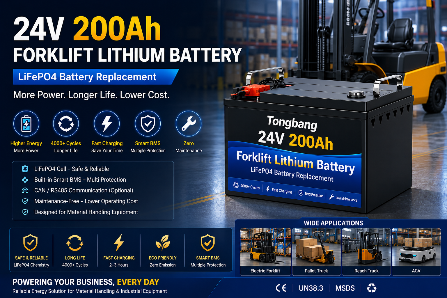 24V 200Ah LiFePO4 Forklift Battery for Warehouse Equipment Lithium Battery Pack Manufacturers
