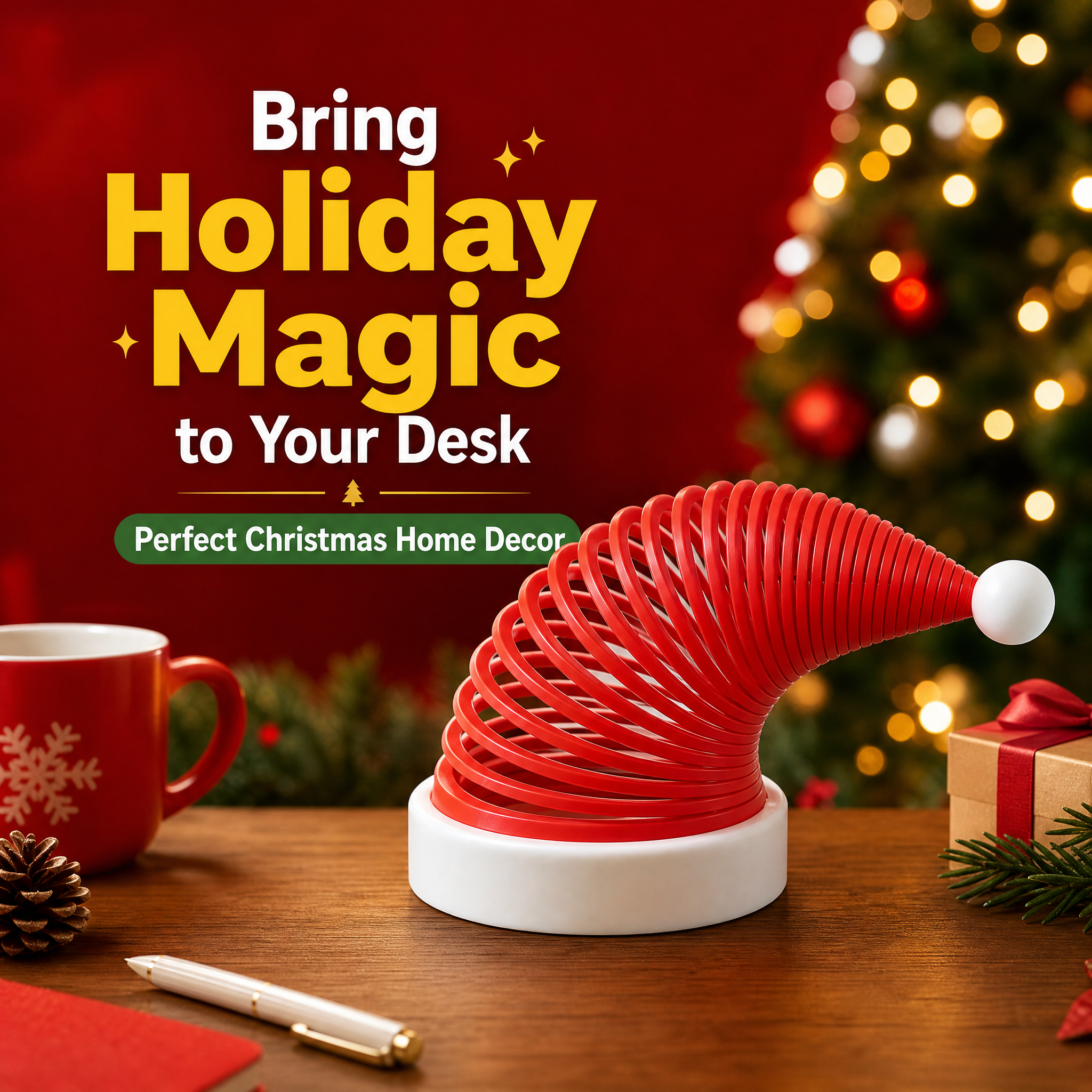 Bendable Spiral Christmas Hat Sculpture, PLA Made 3D Printed Home Decor for Holiday Party Decor