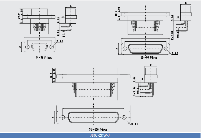 Прямоугольный микро--D прямоугольный соединитель Pin MDM J30J 31 для PCB