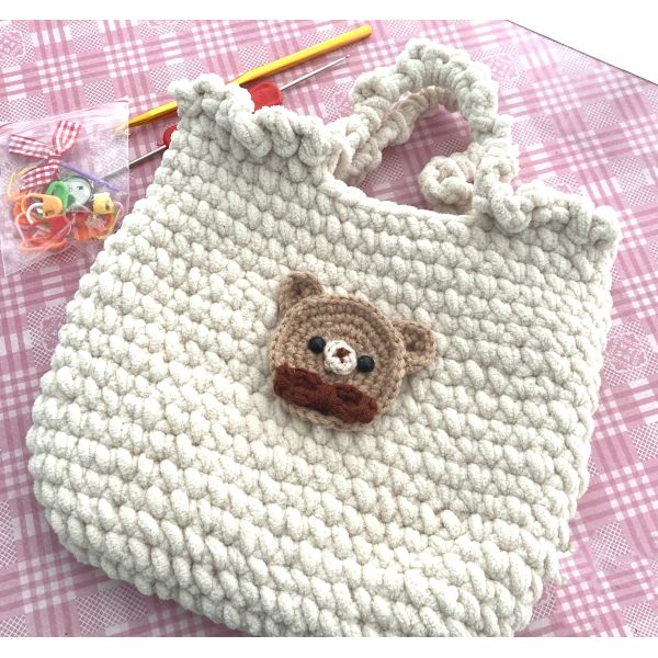 Cotton Wool Bear Crochet Hand Bag Hand Woven White Color OEM ODM