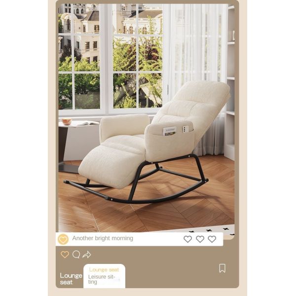 Leisure Sleeping Lazy Comfortable Upholstered Rocking Lounge Chair Fabric Upholstery Recliner Rocking Chair for Balcony