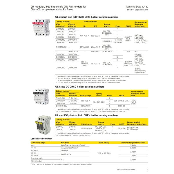 CHM1DIU Modular Din Rail Holder IP20 Finger Safe For PV Fuses