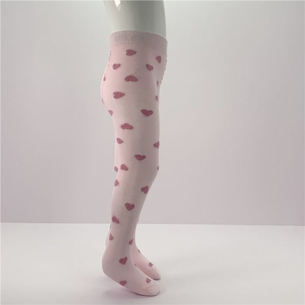 Comfortable Baby Girls Tights in Breathable Cotton with Pink Hearts
