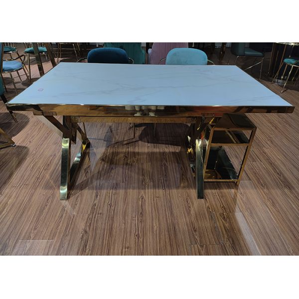 Smooth Hand Feeling 90cm Stainless Steel Marble Dining Table