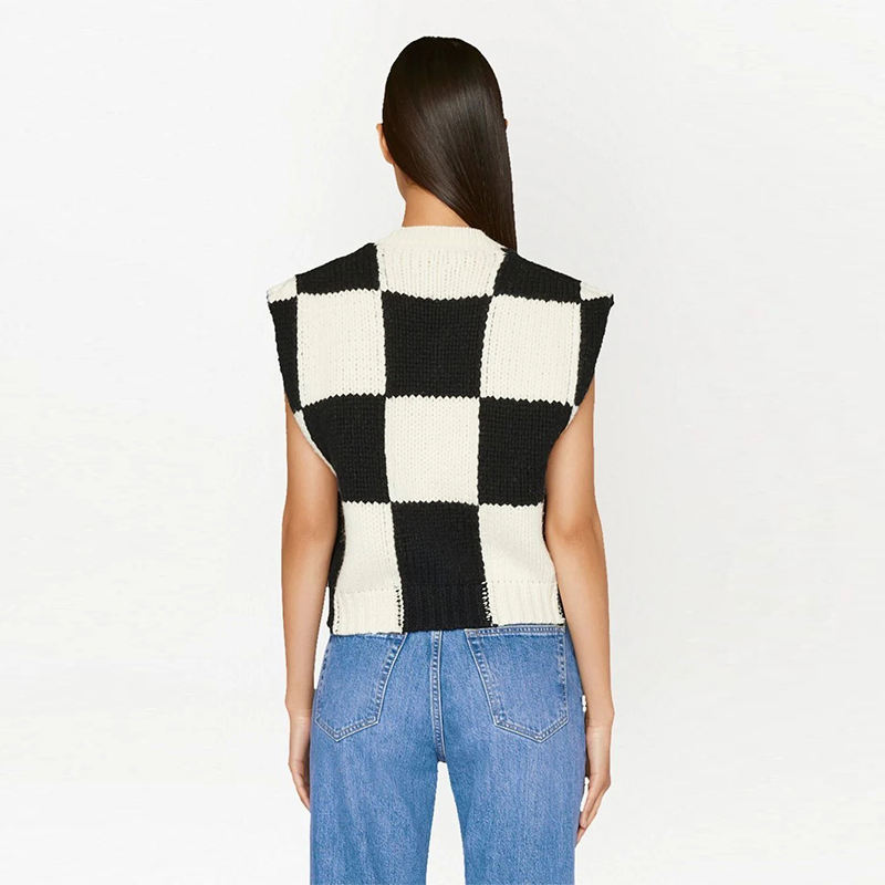Two-Tone Merino Wool Knitted Vest Breathable Anti-Wrinkle Casual Pullover