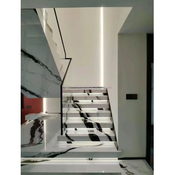 Bookmatched Panda White Marble Stair for Modern Interior Design in Professional Hotel