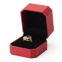 Boîte à anneaux octogonale en similicuir rouge, emballage de bijoux en velours