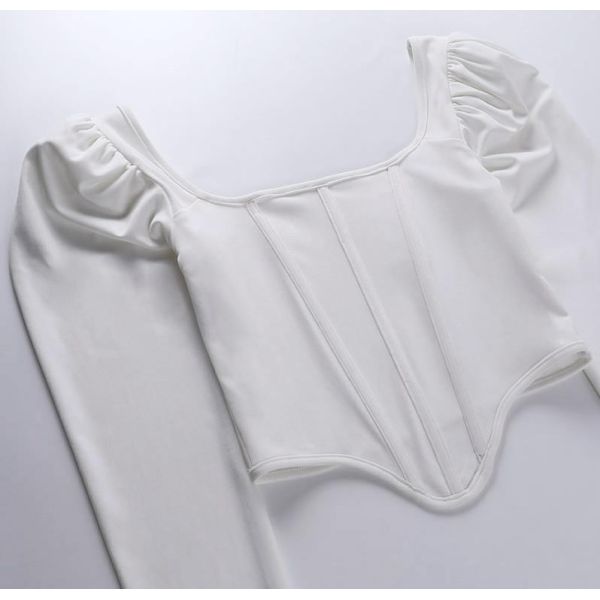 Шеи квадрата производителей одежды небольшого заказа рукав слойки винтажной длинный Boning туника подрезал верхнее