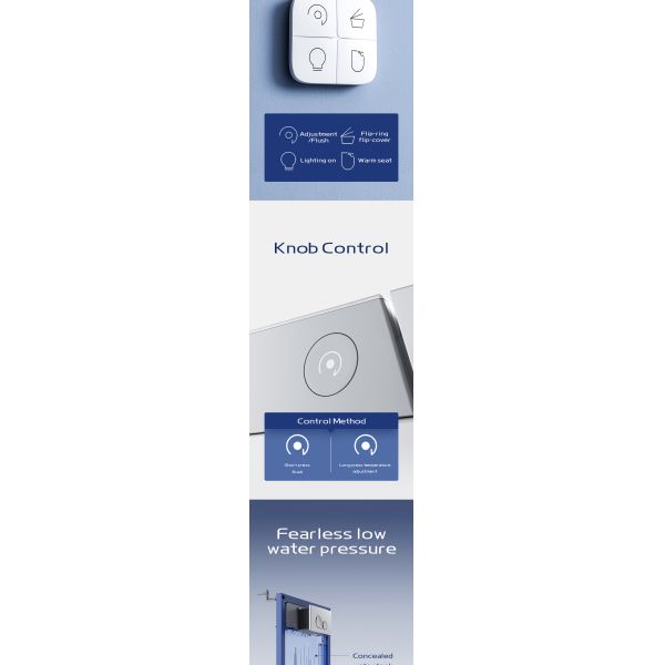 ARROW Luxury Wall Hung Smart Toilet with Heated Seat Remote Control and Self-cleaning Glaze