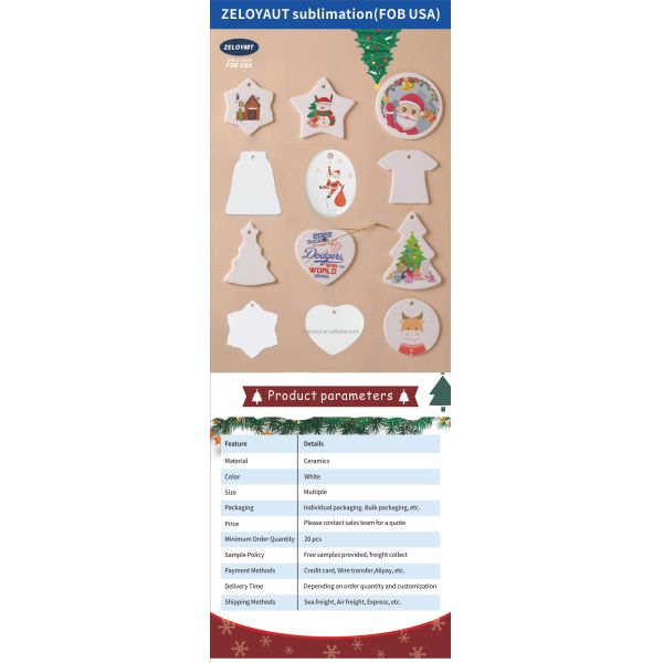2025 Custom Logo Christmas Ceramic Ornaments Personalized Sublimation Blanks for Decorations Novelty Gifts