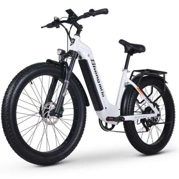 White 26 inch Electric Fat Tire Bike 7 Speed 48V 500W 17.5Ah Lithium Battery