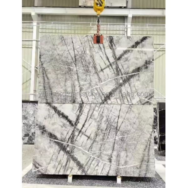 Italian Natural Stone Silver Fir Black Grey Look Marble Textured Slab for Home Wall Panel