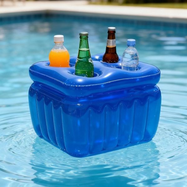 Inflatable Floating Ice Cooler with Lid, Customizable PVC Pool Drink Cooler with Cup Holders for Summer Parties, OEM ODM Supported Customizable Inflatable Floating Cooler with Lid, PVC Pool Ice Bucket
