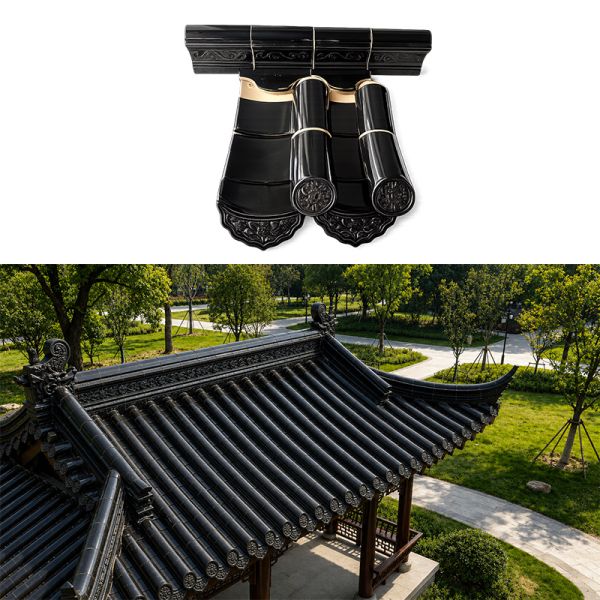Antique Chinese Style Black Glazed Roof Tile Ceramic Glossing Roofing Bamboo Tiles for Traditional House Temple Gazebo