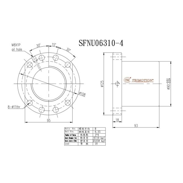 Fabrication de vis à billes TBI d'origine SFNU06310 63mm