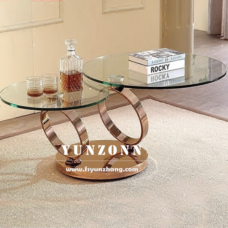 Modern Multifunctional Coffee Table with Double Tempered Glass Top Rotating Round Design Living Room Dining Home Kitchen Bedroom