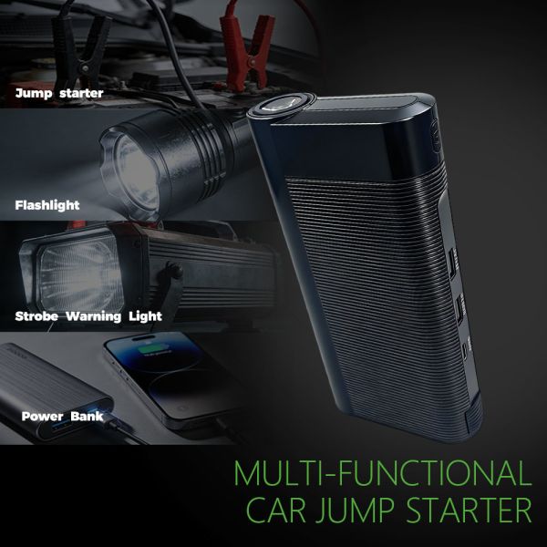 Portable Car Jump Starter with 600A Peak Current 6000-8000mAh Battery Booster Power Bank and LED Flashlight & Emergency Strobe