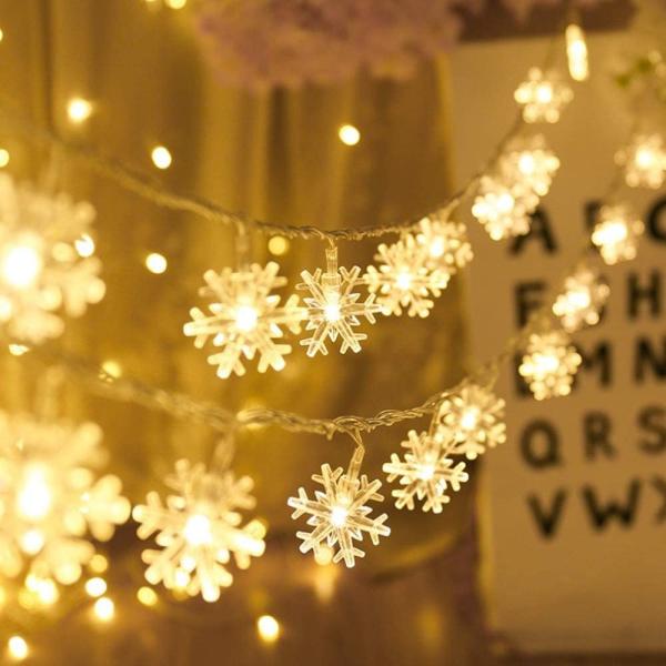 Christmas Lights Snowflake LED Fairy Lights Battery Operated Waterproof for Xmas Garden Patio