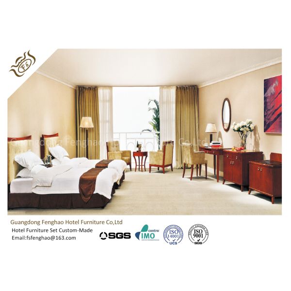 Commercial Style Wooden Finish Hotel Bedroom Furniture With Fabric Sofa Set