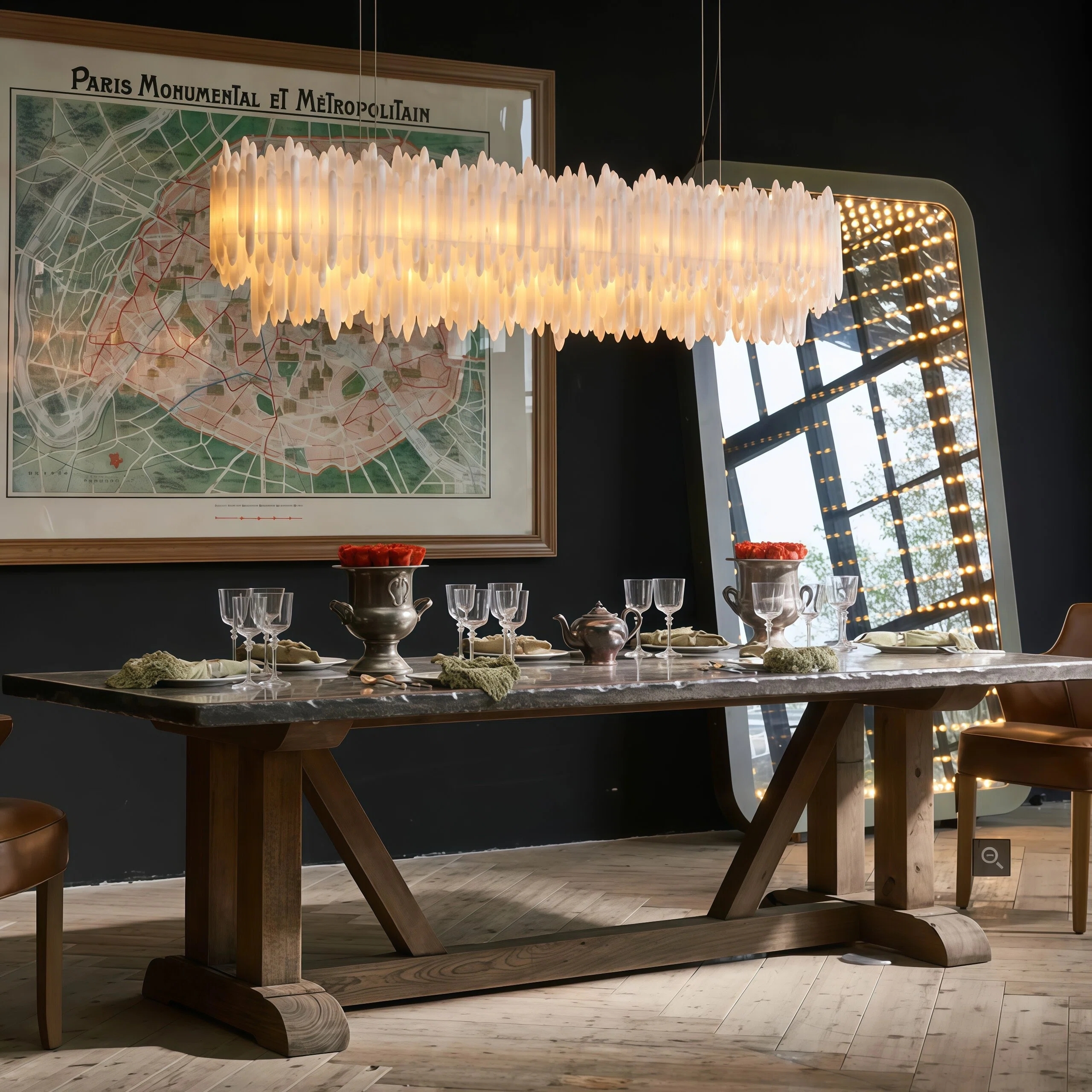JYLIGHTING Modern Linear Natural Quartz & Crystal Chandelier, Long Rectangular Pendant Light for Kitchen Island & Dining Room